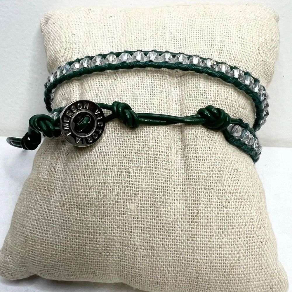 Victoria Emerson Dark Green and Clear Beaded Wrap Bracelet